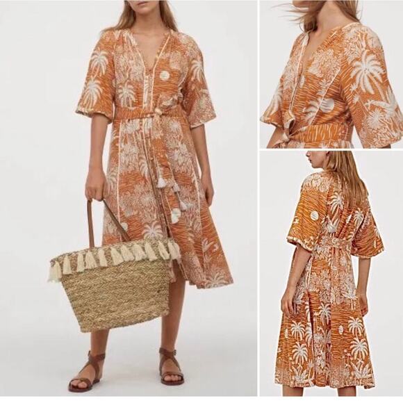 Desmond & Dempsey X H&m Women’s Landscape Kaftan Midi Dress Size Large - Picture 1 of 13